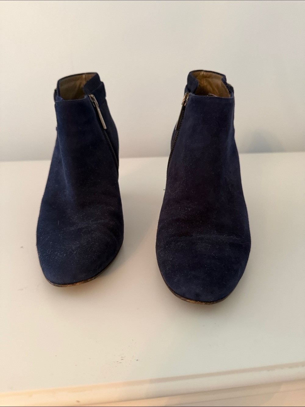 Aquatalia Navy Suede Side-Zip Ankle Booties